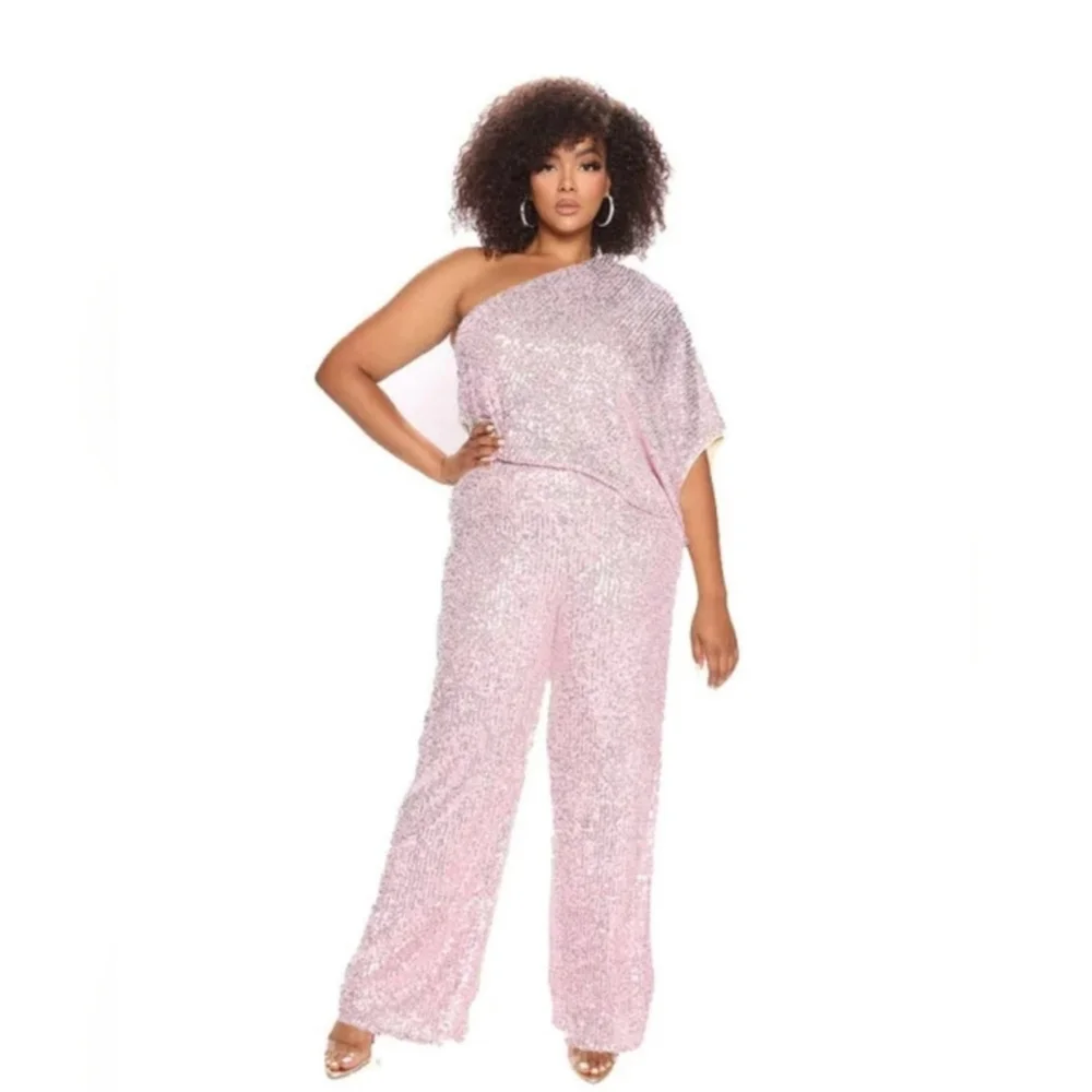 Sequin one shoulder women jumpsuit - Picture 1 of 7